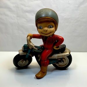 Vintage Atlantic Mold ceramic boy on motorcycle dirt bike Honda